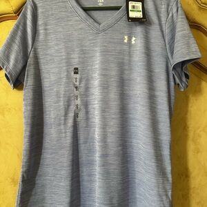NWT Under Armour Blue Short Sleeve V Neck Tee Moisture-Wicking Size Large
